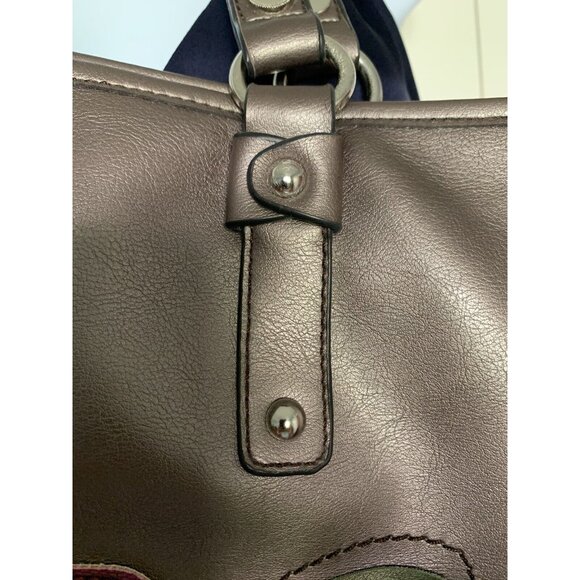 Relic Women Purse Taupe Faux Leather Magenta Flower Applique Boho Metallic Fairy - Picture 4 of 9